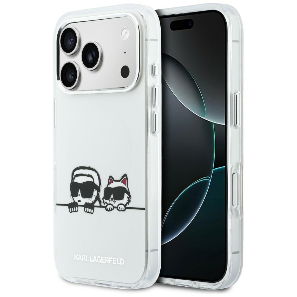 iPhone 17 Pro Karl Lagerfeld IML Karl & Choupette Peekaboo Logo MagSafe dėklas – baltas iPhone 17 Pro Karl Lagerfeld IML Karl & Choupette Peekaboo Logo MagSafe dėklas – baltas