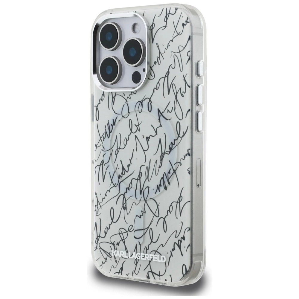 iPhone 16 Pro Max dėklas Karl Lagerfeld IML Karl Script Pattern, MagSafe – baltas 1