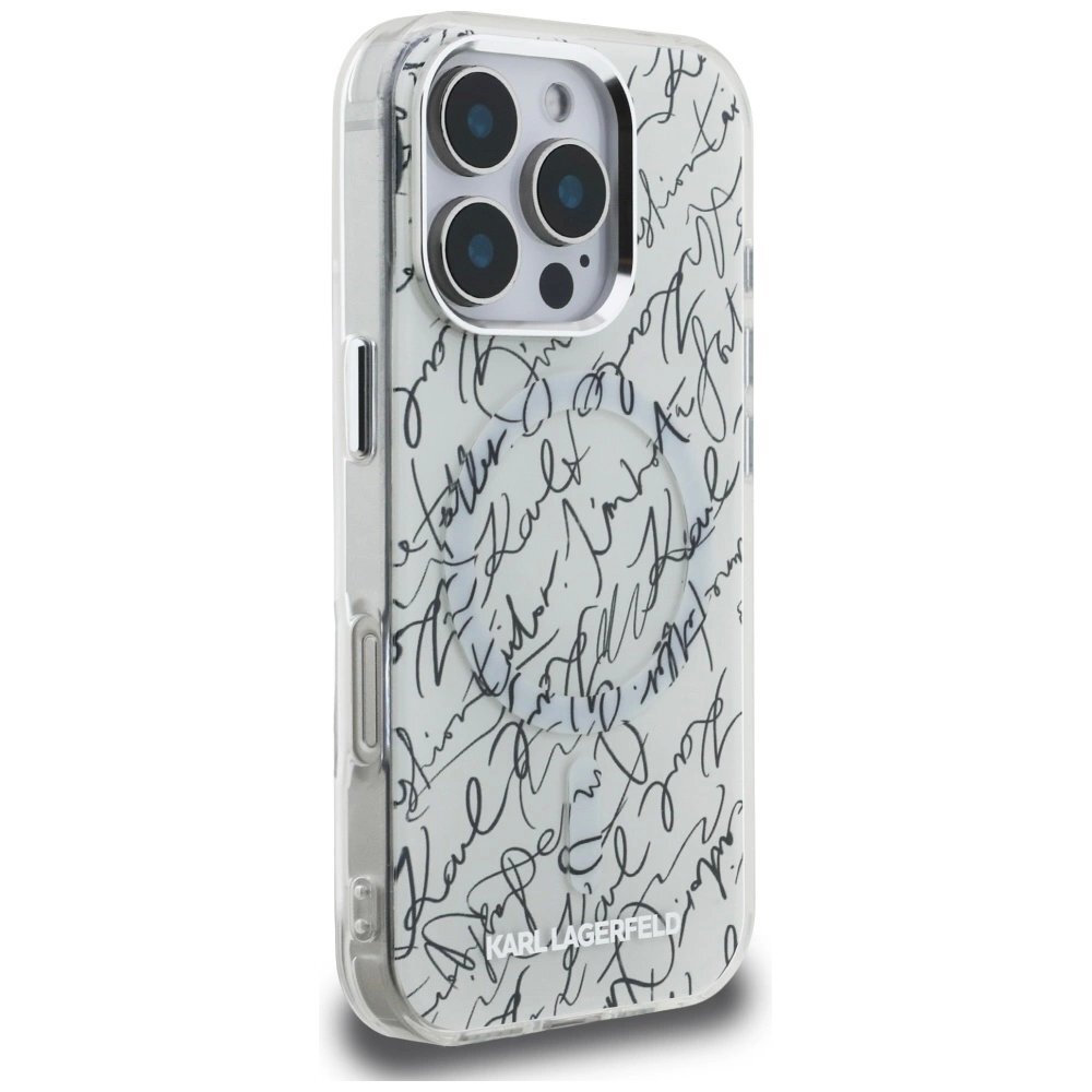 iPhone 16 Pro dėklas Karl Lagerfeld IML Karl Script Pattern, MagSafe – baltas 3