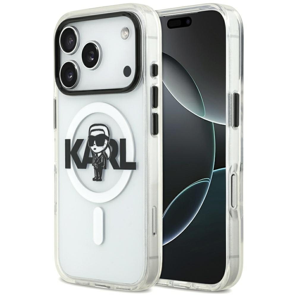 iPhone 17 Pro Karl Lagerfeld IML Karl Sketch Logo MagSafe dėklas – skaidrus