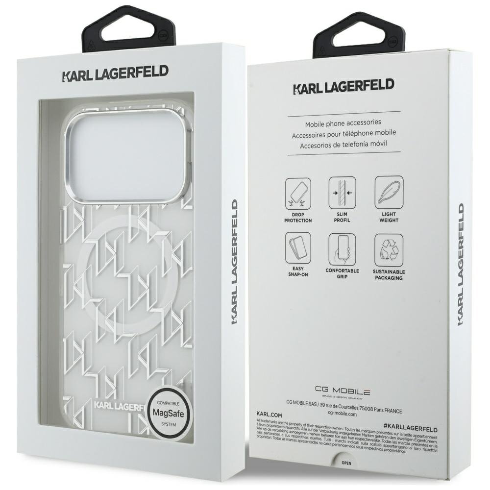 iPhone 17 Pro dėklas Karl Lagerfeld IML KL Monogram, MagSafe – baltas 7