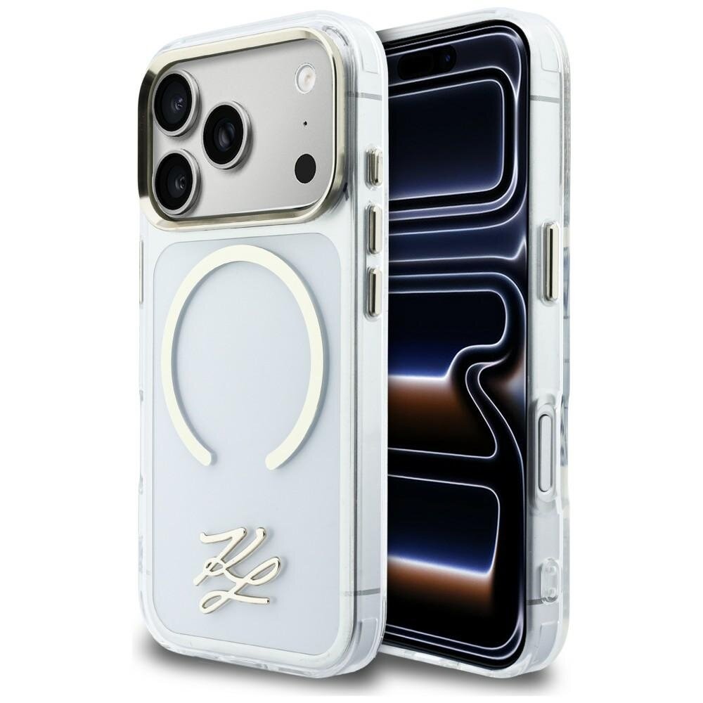iPhone 17 Pro Max Karl Lagerfeld IML KL Script Logo MagSafe dėklas – skaidrus