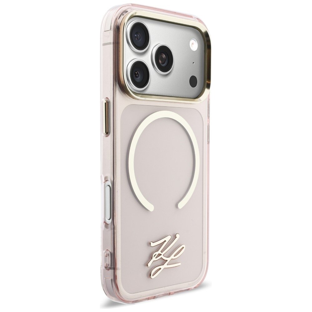 iPhone 17 Pro Karl Lagerfeld IML KL Script Logo MagSafe dėklas – rožinis 3