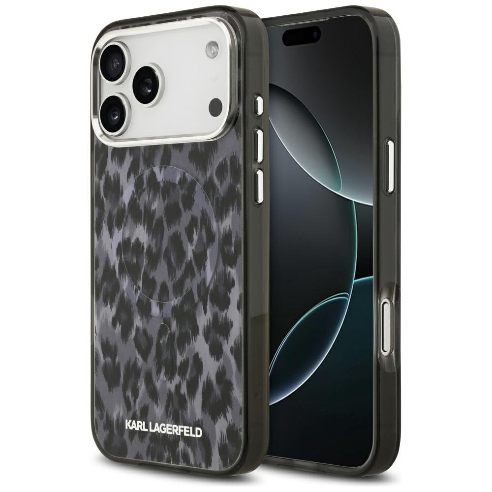 iPhone 17 Pro Max dėklas Karl Lagerfeld IML Leopard Pattern, MagSafe – juodas