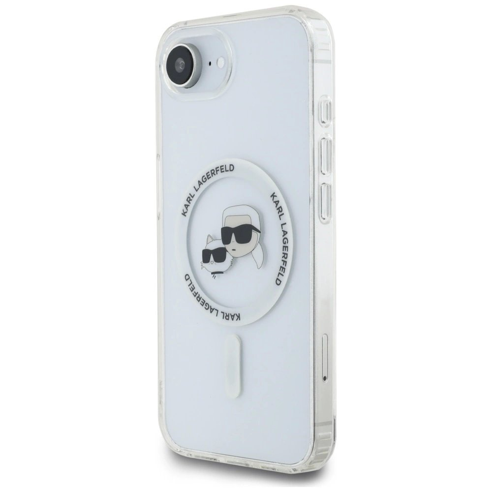 iPhone 16e – Karl Lagerfeld IML Metal Karl & Choupette Heads MagSafe dėklas - Baltas 1