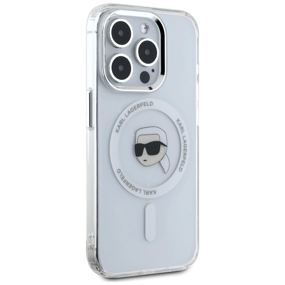 Karl Lagerfeld IML Metal Karl Head MagSafe Dėklas skirtas iPhone 15 Pro Baltas 3