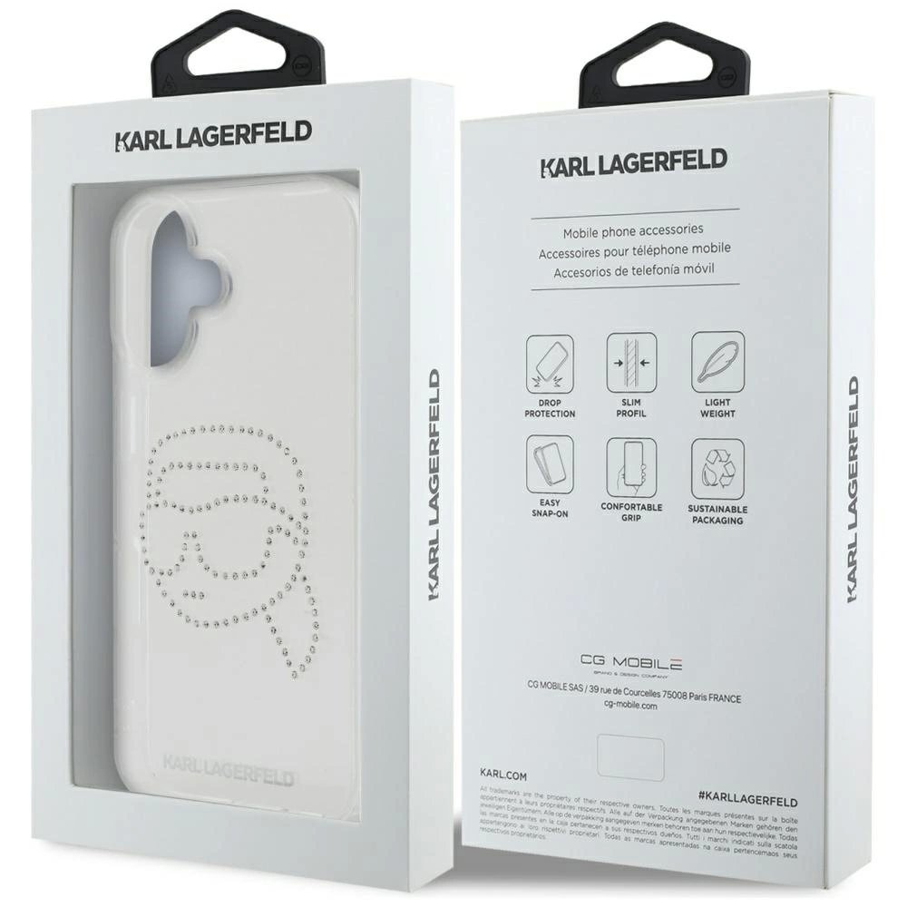 Karl Lagerfeld IML Rhinestones Karl Head Dėklas skirtas iPhone 16 Permatomas 7