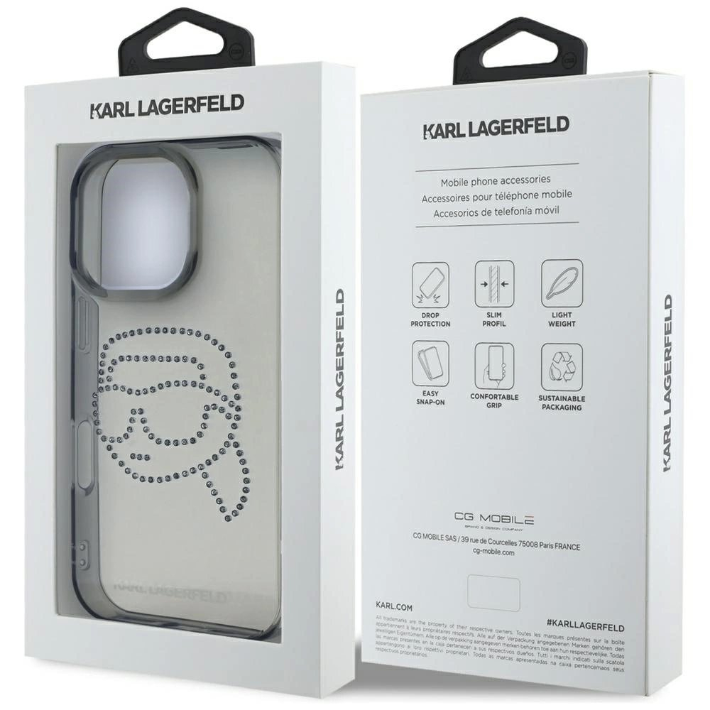 Karl Lagerfeld IML Rhinestones Karl Head Dėklas skirtas iPhone 16 Pro Juodas 7