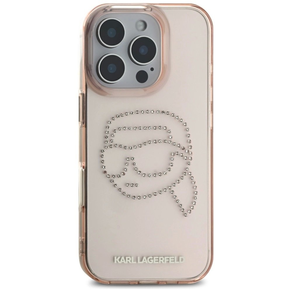 Karl Lagerfeld IML Rhinestones Karl Head Dėklas skirtas iPhone 16 Pro Rožinis 2