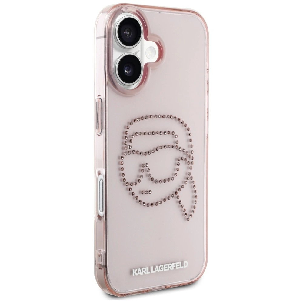 Karl Lagerfeld IML Rhinestones Karl Head iPhone 16 Dėklas Rožinis 3