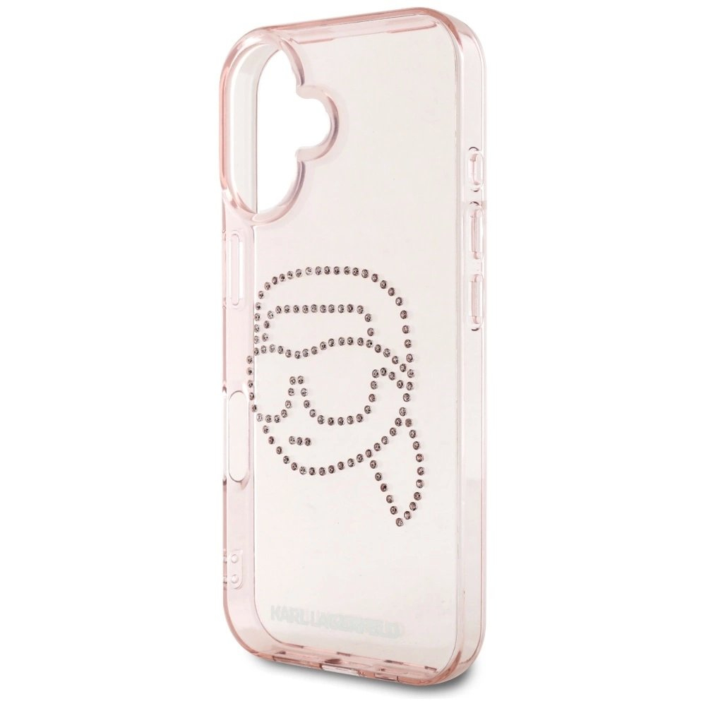 Karl Lagerfeld IML Rhinestones Karl Head iPhone 16 Dėklas Rožinis 5