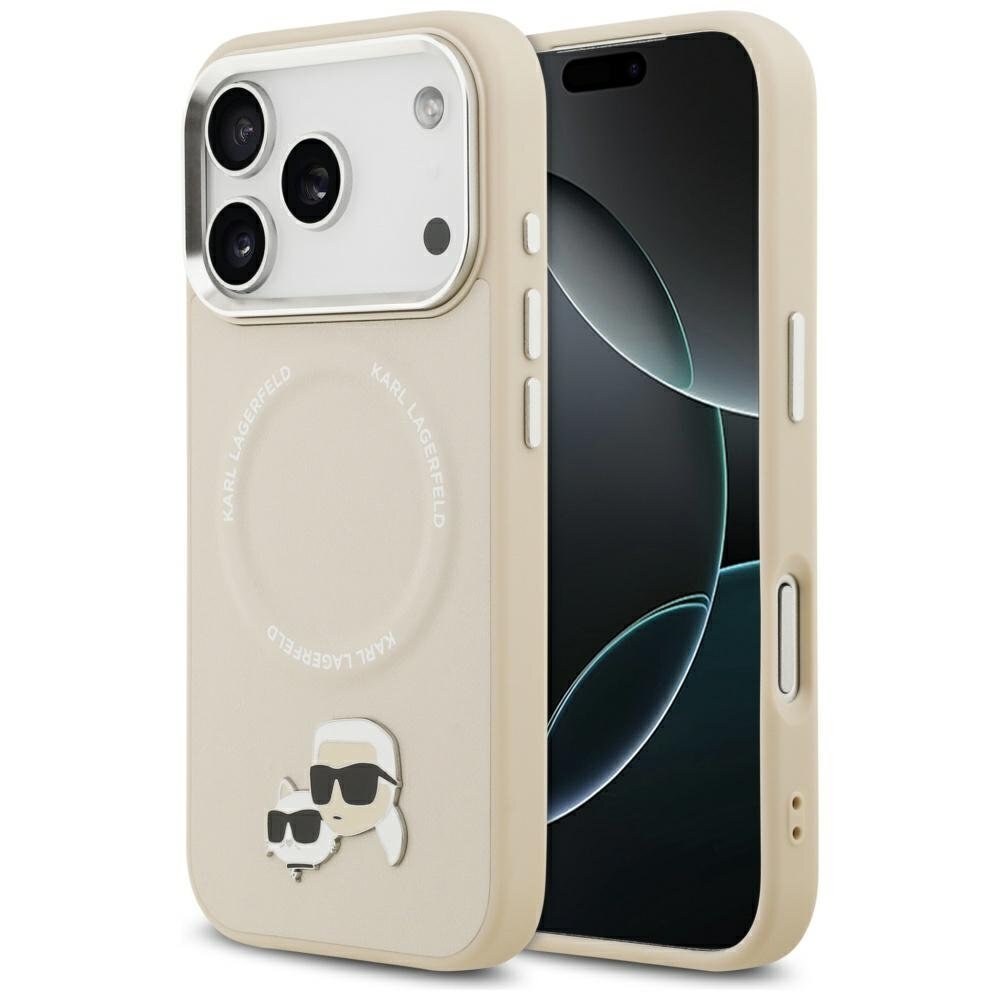 iPhone 17 Pro Karl Lagerfeld Karl & Choupette Pins MagSafe dėklas – smėlinis