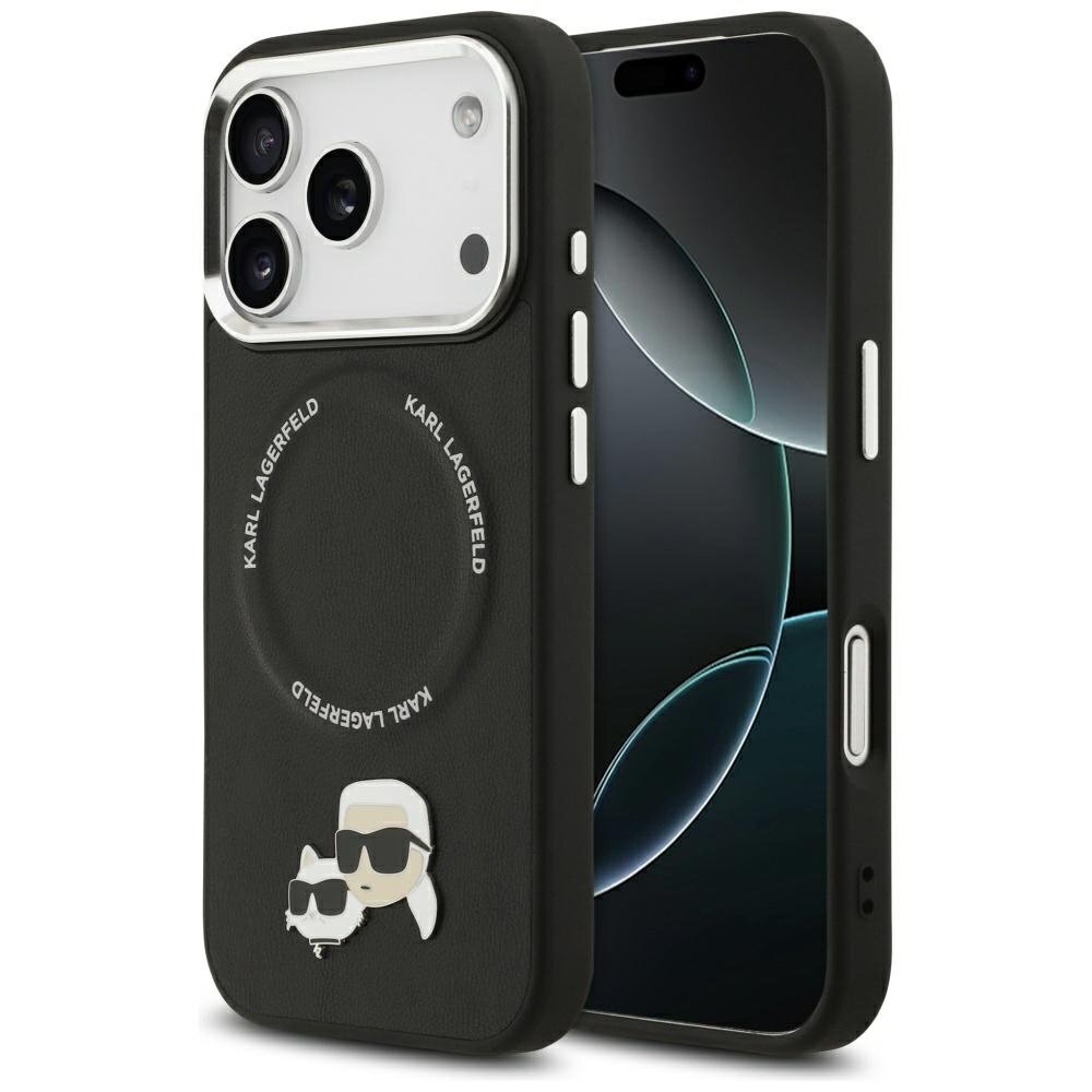 iPhone 17 Pro Karl Lagerfeld Karl & Choupette Pins MagSafe dėklas – juodas