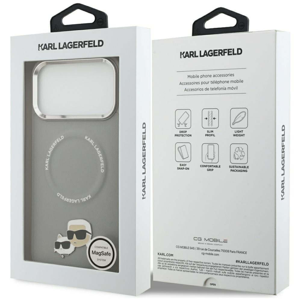 iPhone 17 Pro Karl Lagerfeld Karl & Choupette Pins MagSafe dėklas – pilkas 7