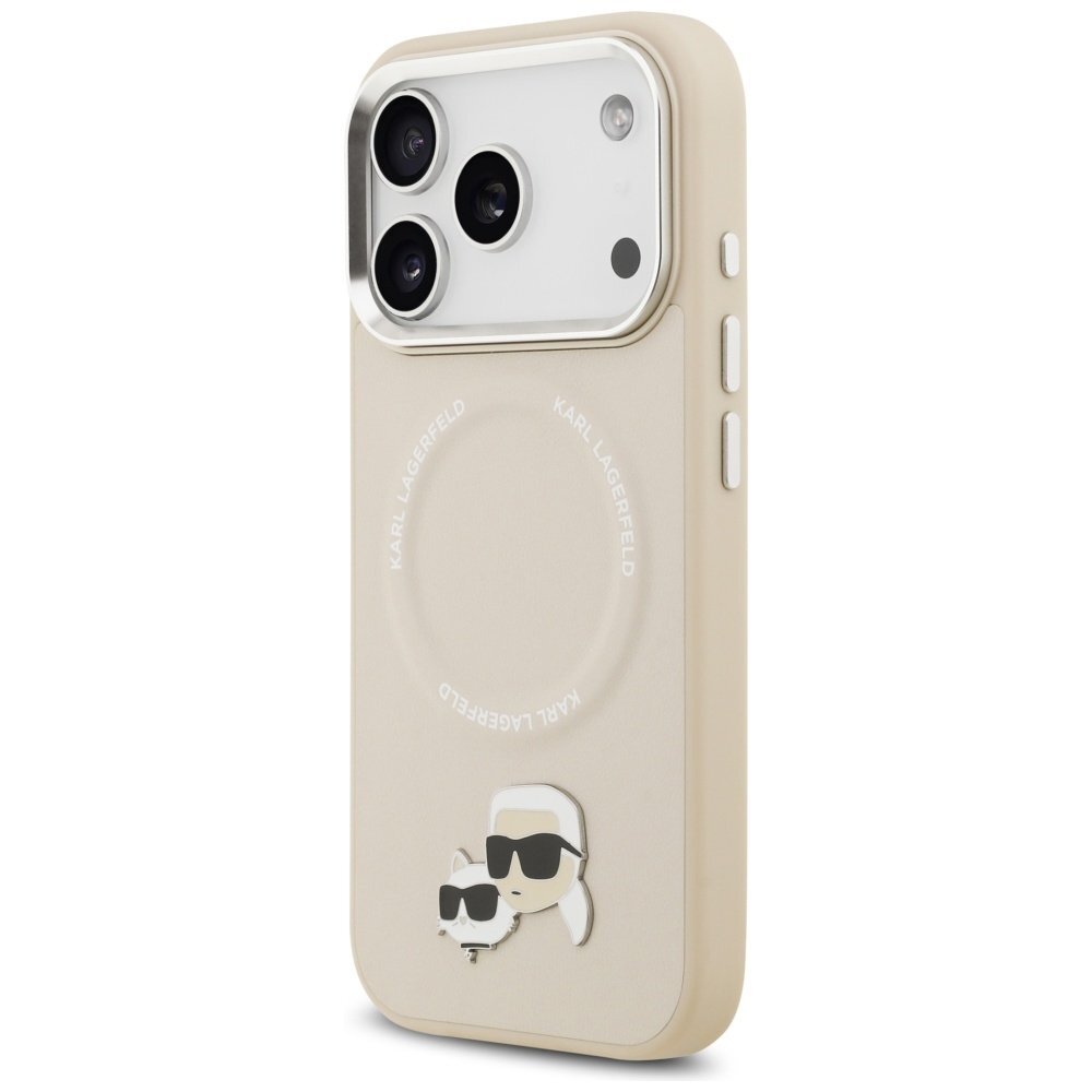 iPhone 17 Pro Max Karl Lagerfeld Karl & Choupette Pins MagSafe dėklas – smėlinis 1