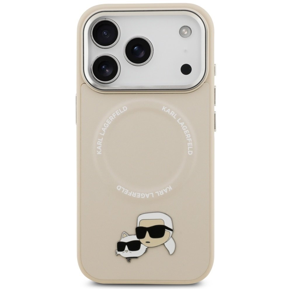 iPhone 17 Pro Max Karl Lagerfeld Karl & Choupette Pins MagSafe dėklas – smėlinis 2