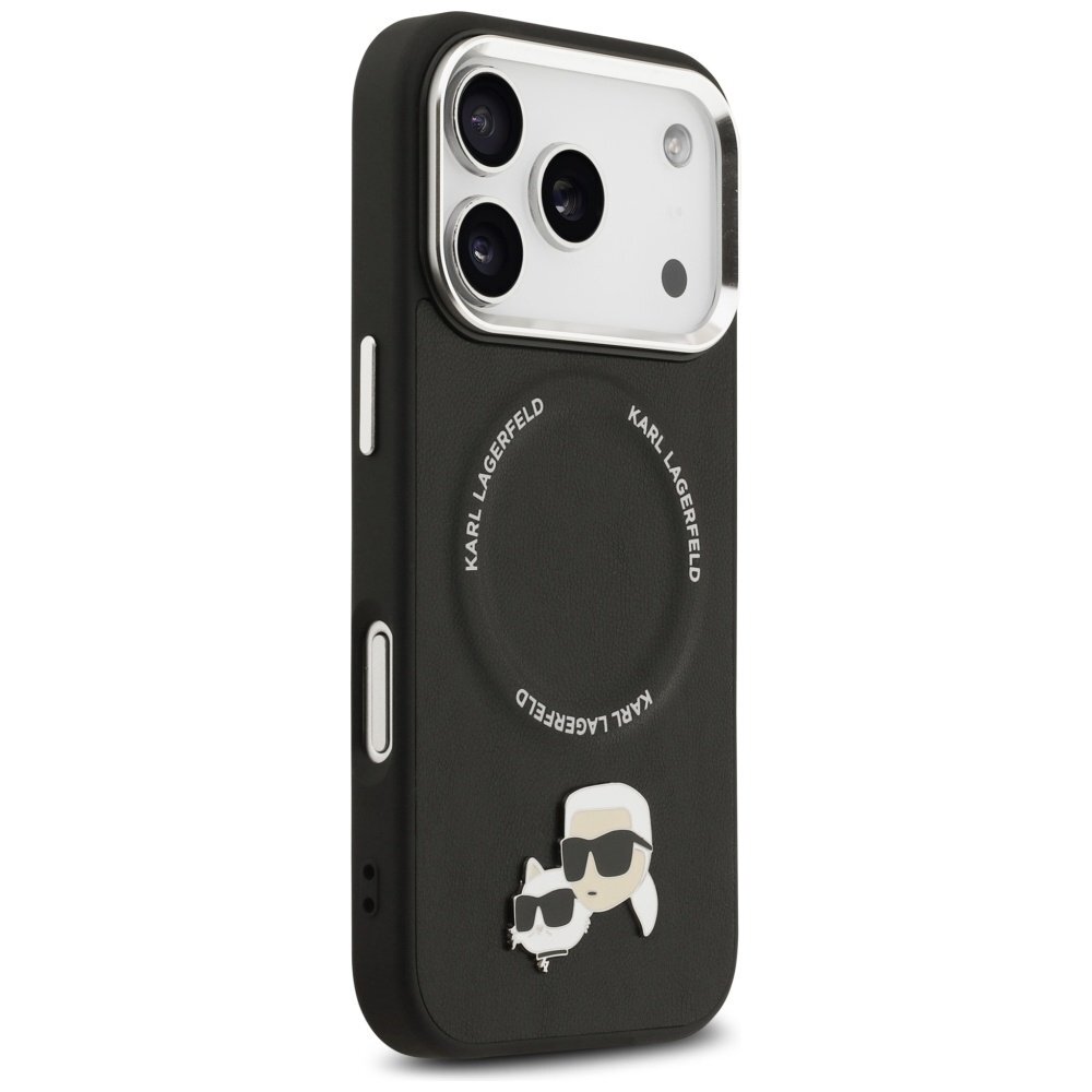 iPhone 17 Pro Max Karl Lagerfeld Karl & Choupette Pins MagSafe dėklas – juodas 3