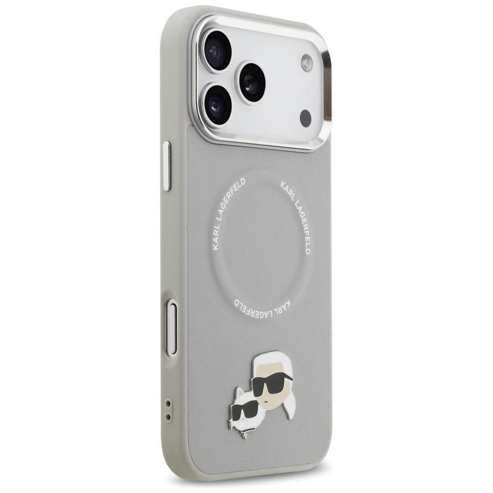 iPhone 17 Pro Max Karl Lagerfeld Karl & Choupette Pins MagSafe dėklas – pilkas 3