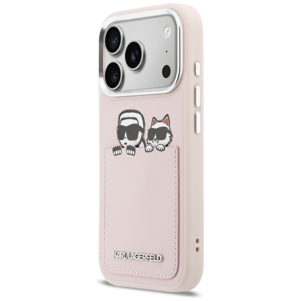iPhone 17 Pro Karl Lagerfeld Karl & Choupette Print & Pocket dėklas – rožinis 1