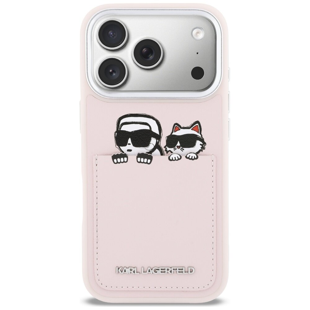 iPhone 17 Pro Karl Lagerfeld Karl & Choupette Print & Pocket dėklas – rožinis 2 iPhone 17 Pro Karl Lagerfeld Karl & Choupette Print & Pocket dėklas – rožinis 2