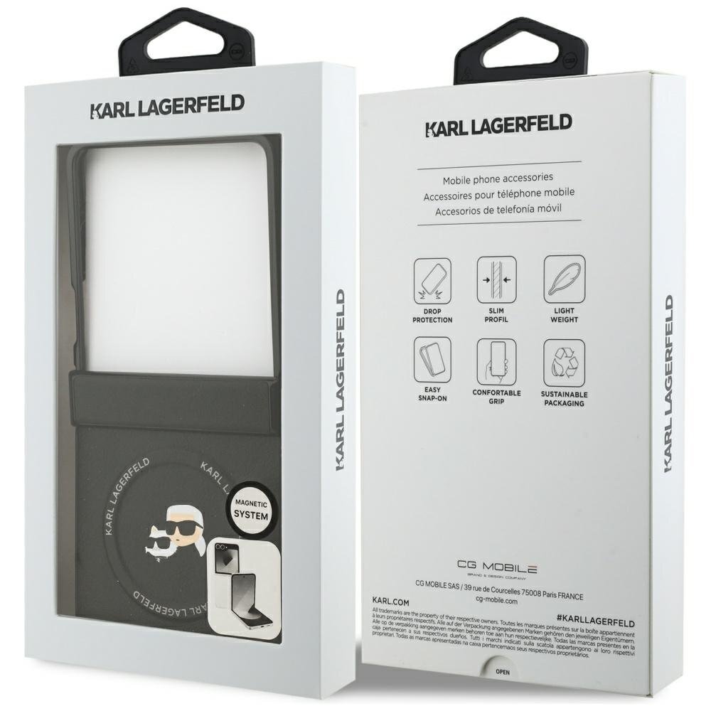 Samsung Galaxy Z Flip7 Karl Lagerfeld Karl & Choupette Pins MagSafe dėklas – juodas 7