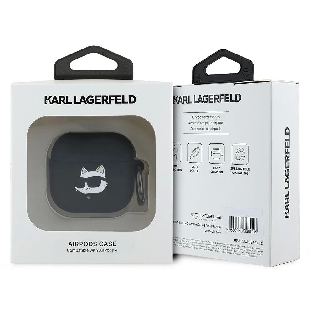 Karl Lagerfeld KLA4RUNCHK AirPods 4 cover Juodas/Juodas Silikoninis Choupette Head 3D 2