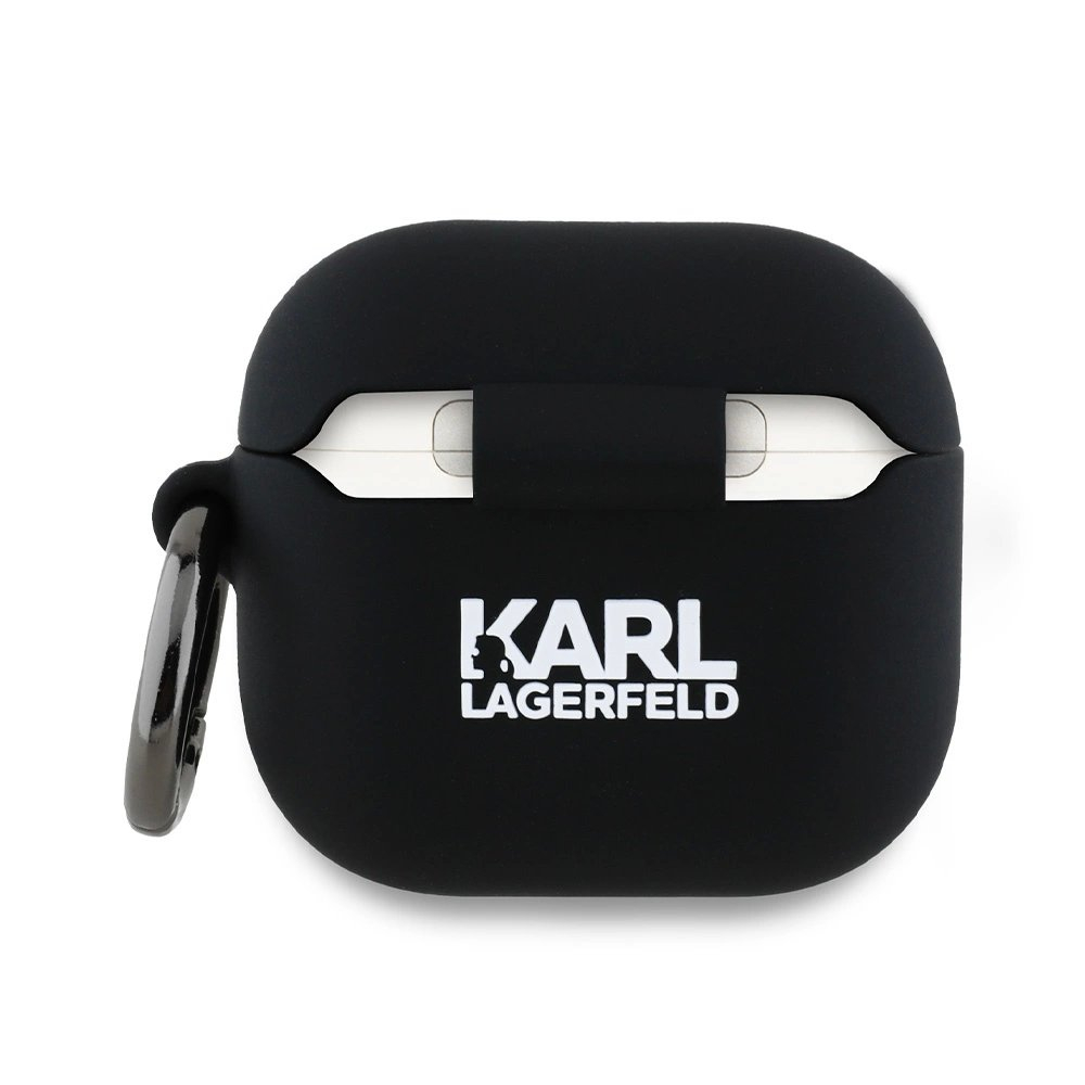 Karl Lagerfeld KLA4RUNKCHK AirPods 4 cover Juodas/Juodas Silikoninis Karl&Chaupette Head 3D 1