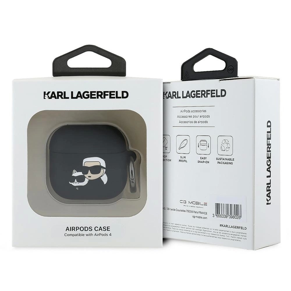 Karl Lagerfeld KLA4RUNKCHK AirPods 4 cover Juodas/Juodas Silikoninis Karl&Chaupette Head 3D 2 Karl Lagerfeld KLA4RUNKCHK AirPods 4 cover Juodas/Juodas Silikoninis Karl&Chaupette Head 3D 2