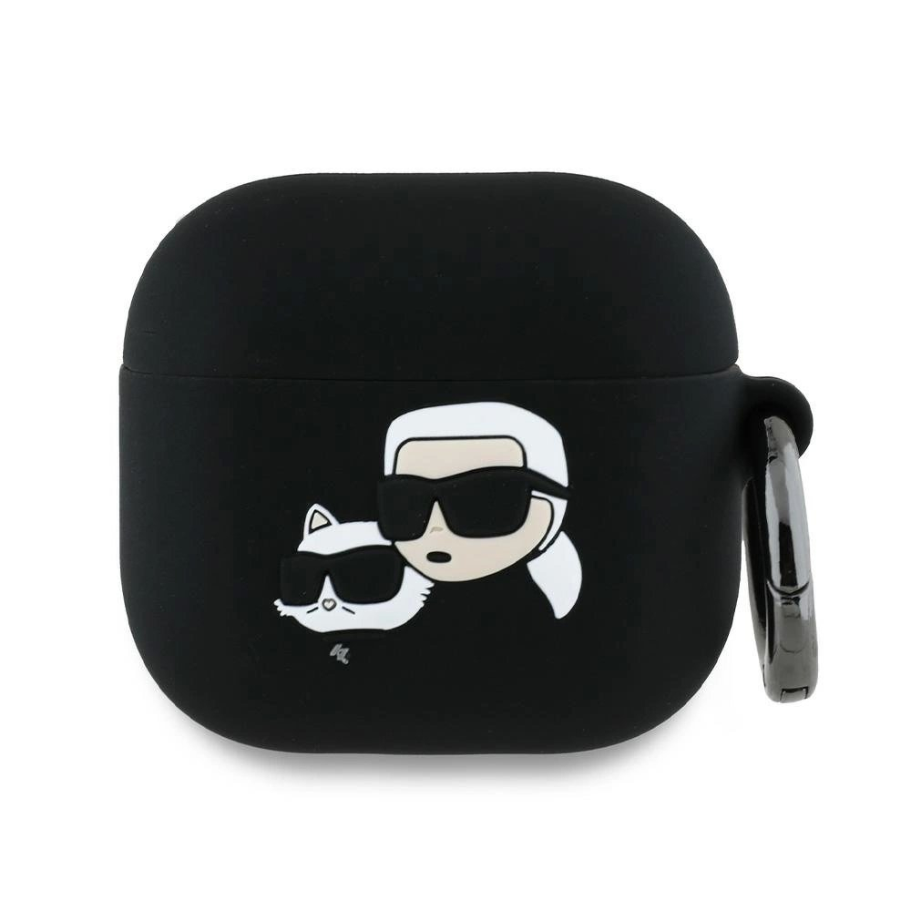 Karl Lagerfeld KLA4RUNKCHK AirPods 4 cover Juodas/Juodas Silikoninis Karl&Chaupette Head 3D