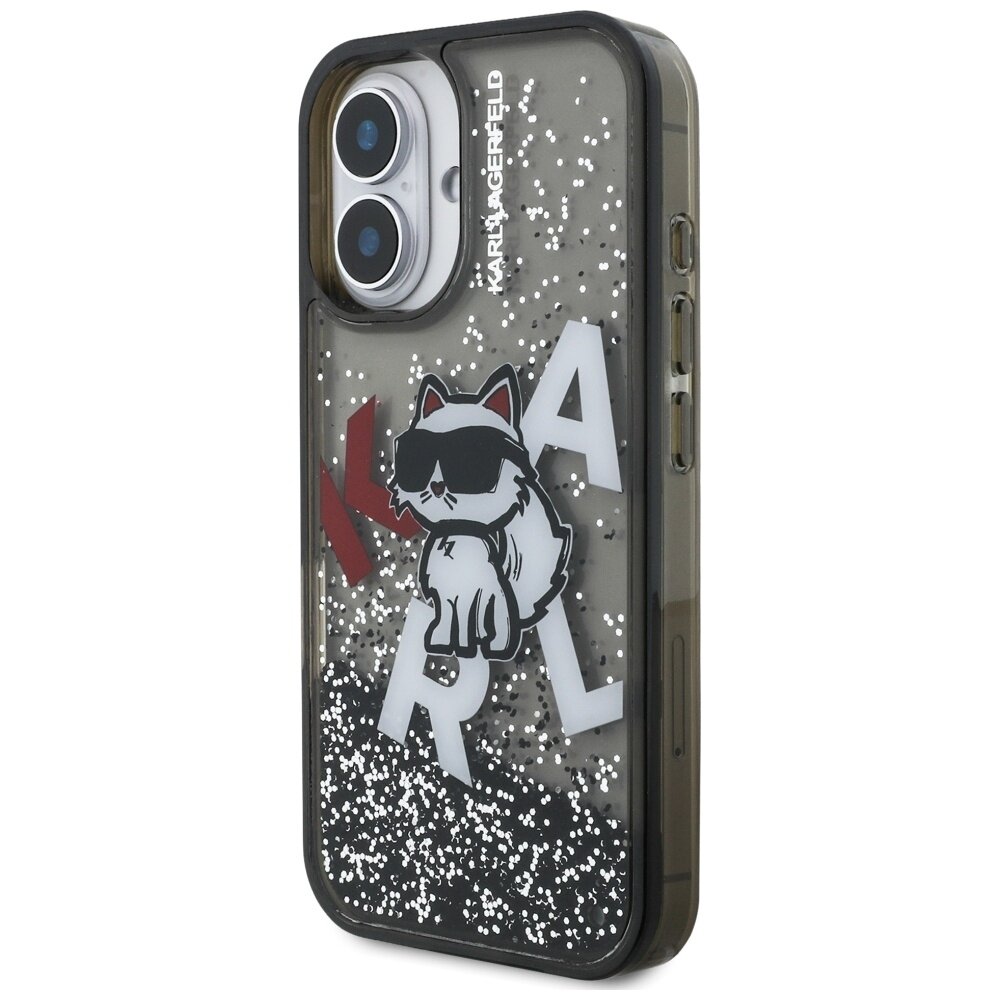 iPhone 16 Karl Lagerfeld Liquid Glitter Choupette Logo dėklas – juodas 1