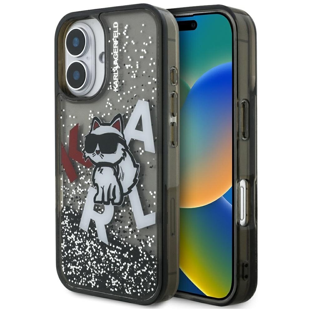iPhone 16 Karl Lagerfeld Liquid Glitter Choupette Logo dėklas – juodas iPhone 16 Karl Lagerfeld Liquid Glitter Choupette Logo dėklas – juodas