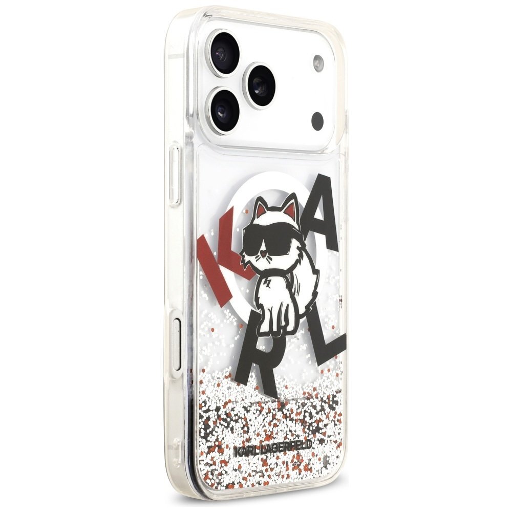 iPhone 17 Pro Max dėklas Karl Lagerfeld Liquid Glitter Choupette Logo, MagSafe – skaidrus 3