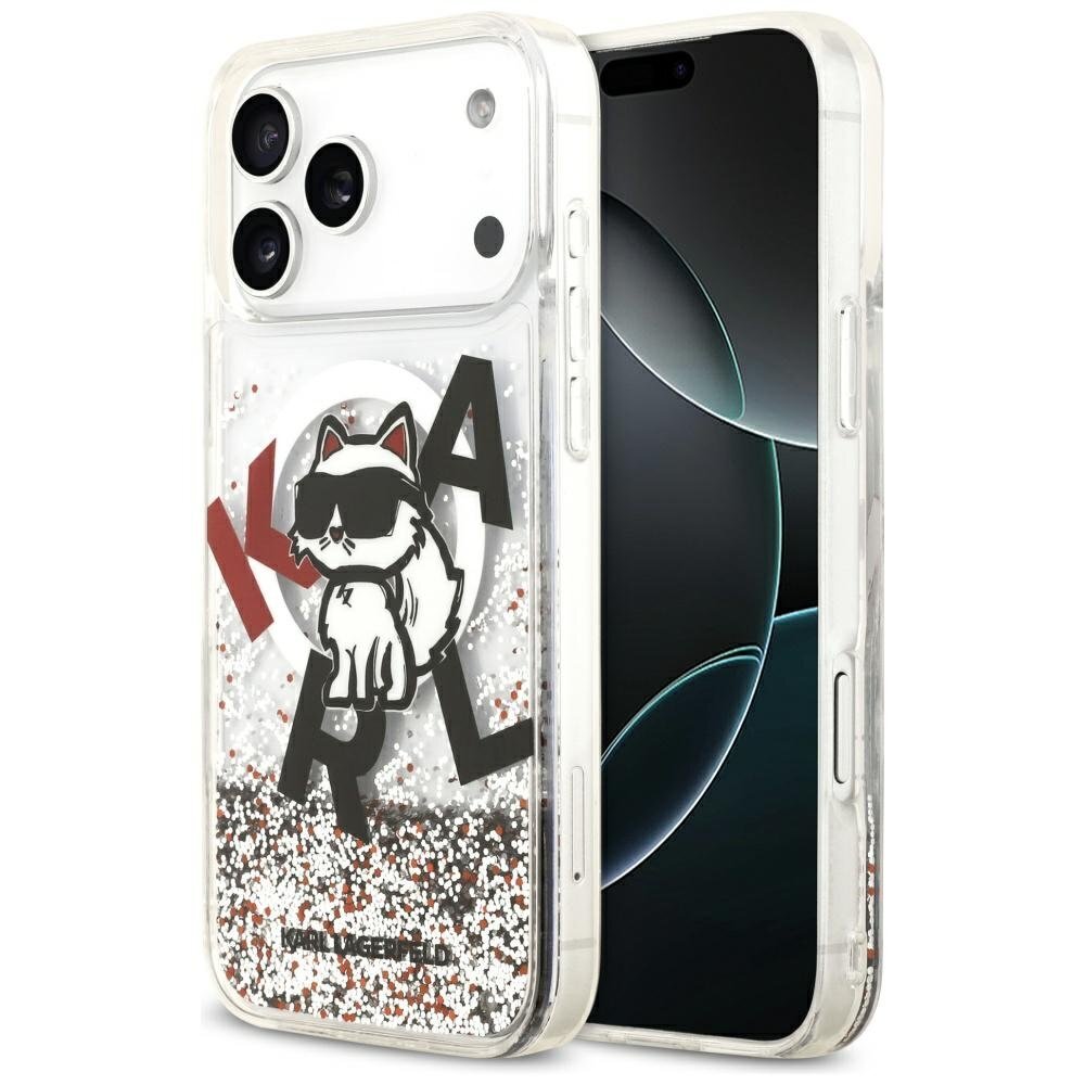 iPhone 17 Pro Max dėklas Karl Lagerfeld Liquid Glitter Choupette Logo, MagSafe – skaidrus iPhone 17 Pro Max dėklas Karl Lagerfeld Liquid Glitter Choupette Logo, MagSafe – skaidrus