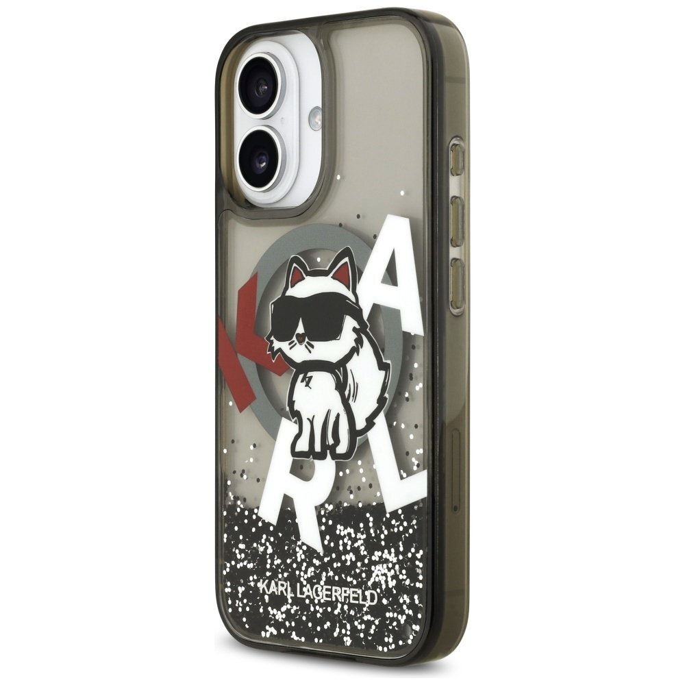 iPhone 17 dėklas Karl Lagerfeld Liquid Glitter Choupette Logo, MagSafe – juodas 1