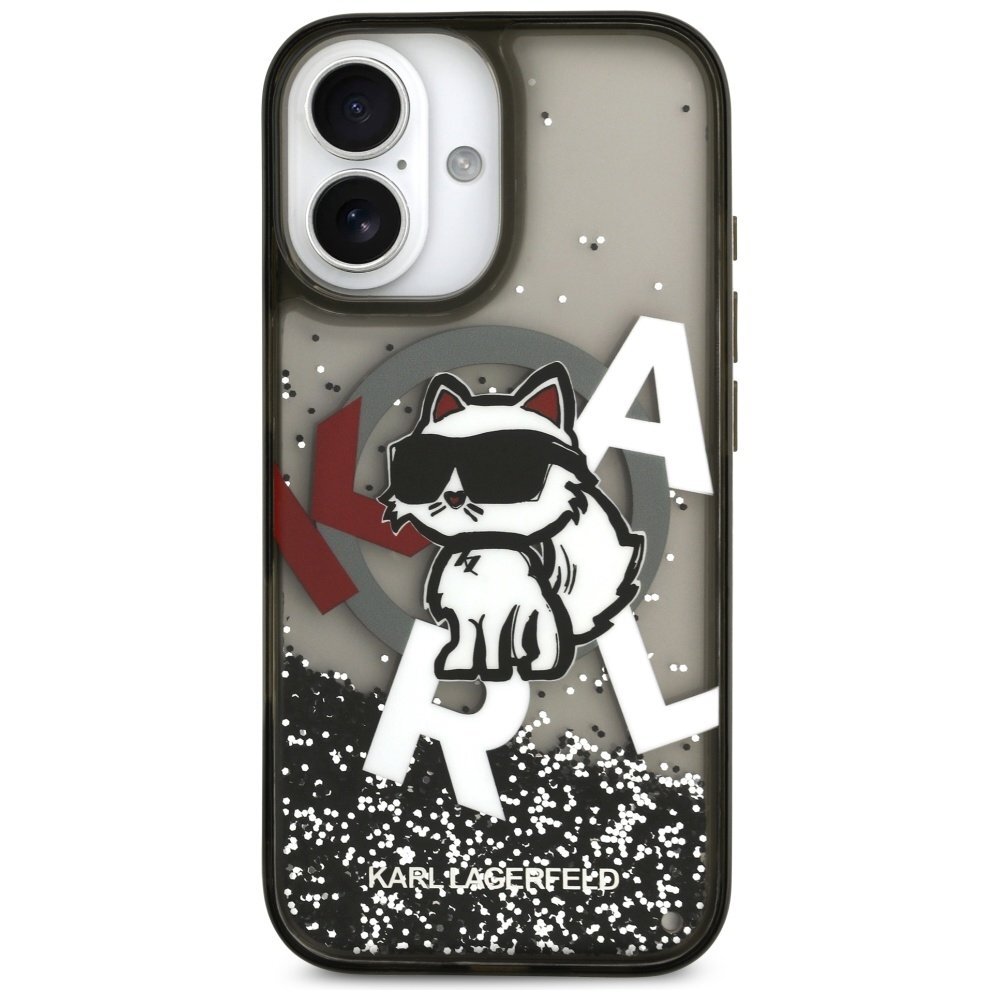 iPhone 17 dėklas Karl Lagerfeld Liquid Glitter Choupette Logo, MagSafe – juodas 2