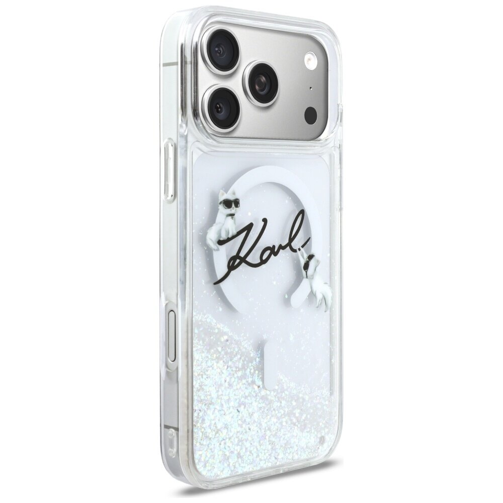 iPhone 17 Pro Max Karl Lagerfeld Liquid Glitter Karl Script Logo MagSafe dėklas – skaidrus 3