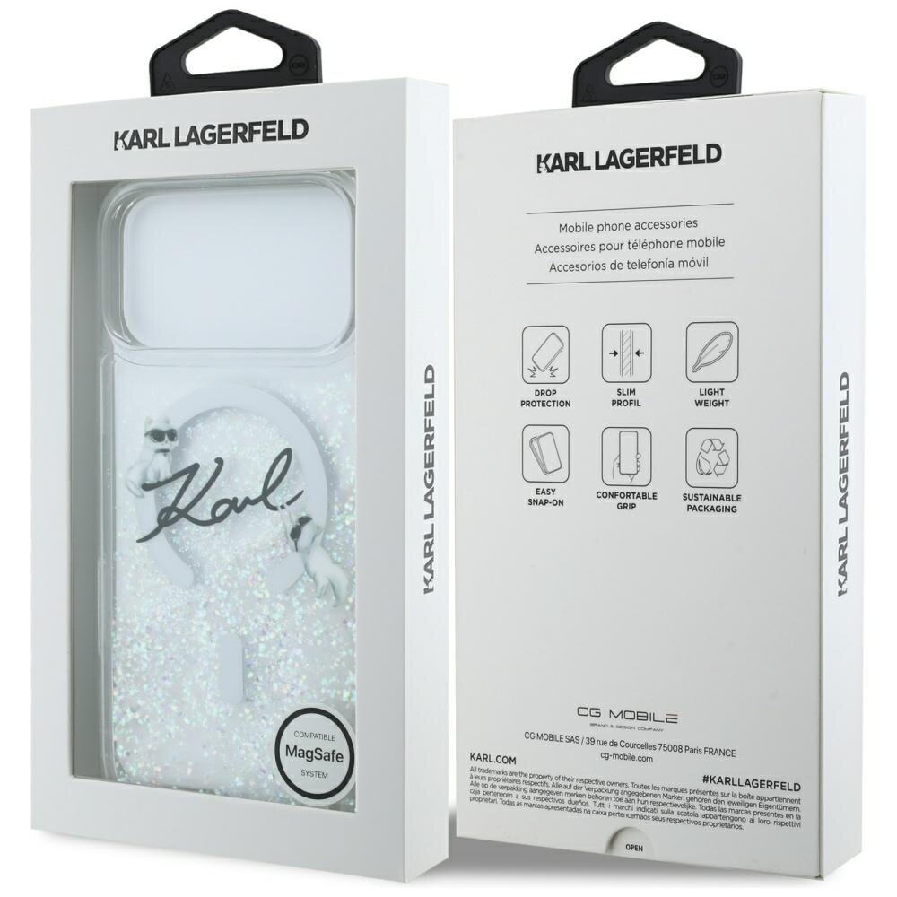 iPhone 17 Pro Max Karl Lagerfeld Liquid Glitter Karl Script Logo MagSafe dėklas – skaidrus 7