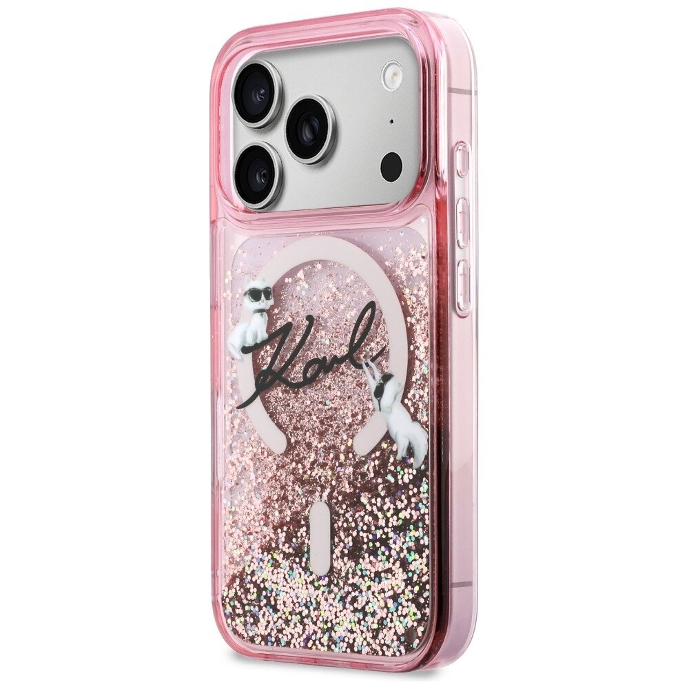 iPhone 17 Pro Max Karl Lagerfeld Liquid Glitter Karl Script Logo MagSafe dėklas – rožinis 1