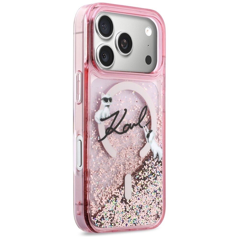 iPhone 17 Pro Karl Lagerfeld Liquid Glitter Karl Script Logo MagSafe dėklas – rožinis 3