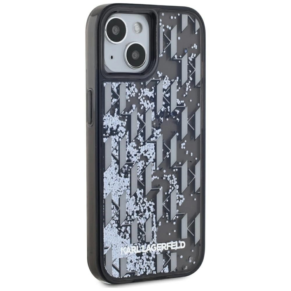 iPhone 15 Karl Lagerfeld Liquide Glitter Monogram Gradient dėklas - juodas 3