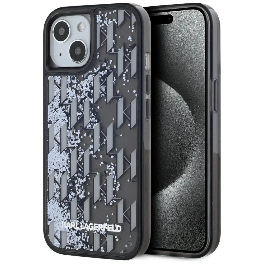 iPhone 15 Karl Lagerfeld Liquide Glitter Monogram Gradient dėklas - juodas iPhone 15 Karl Lagerfeld Liquide Glitter Monogram Gradient dėklas - juodas