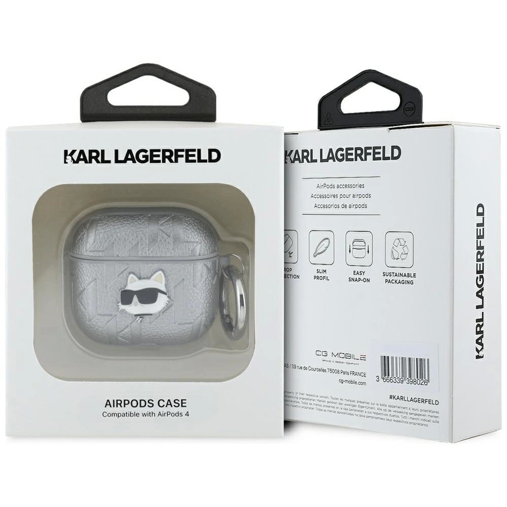 Karl Lagerfeld Monogram Choupette Head Dėklas skirtas AirPods 4 - Sidabrinis 2 Karl Lagerfeld Monogram Choupette Head Dėklas skirtas AirPods 4 - Sidabrinis 2