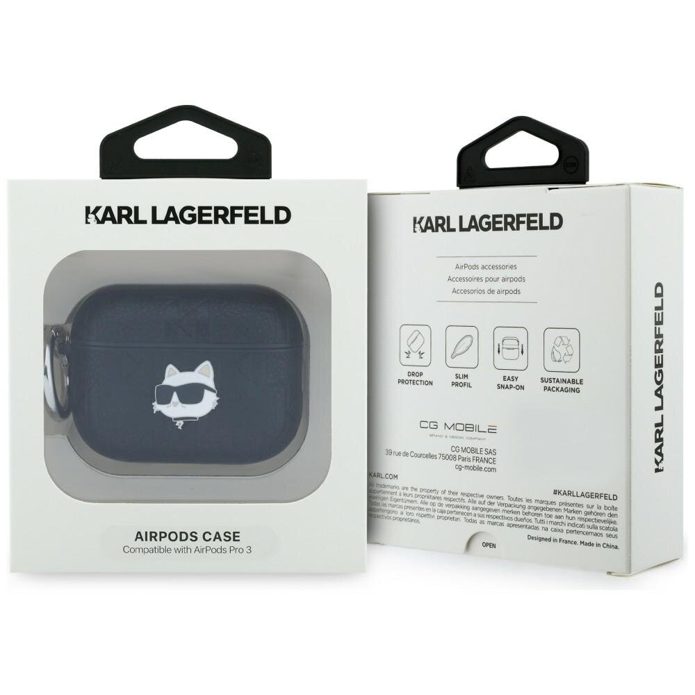 AirPods Pro 3 Karl Lagerfeld Monogram Choupette Head dėklas – juodas 3