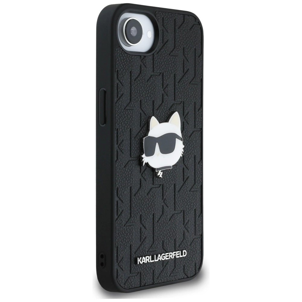 iPhone 16e – Karl Lagerfeld Monogram Choupette Head Pin dėklas - Juodas 3 iPhone 16e – Karl Lagerfeld Monogram Choupette Head Pin dėklas - Juodas 3