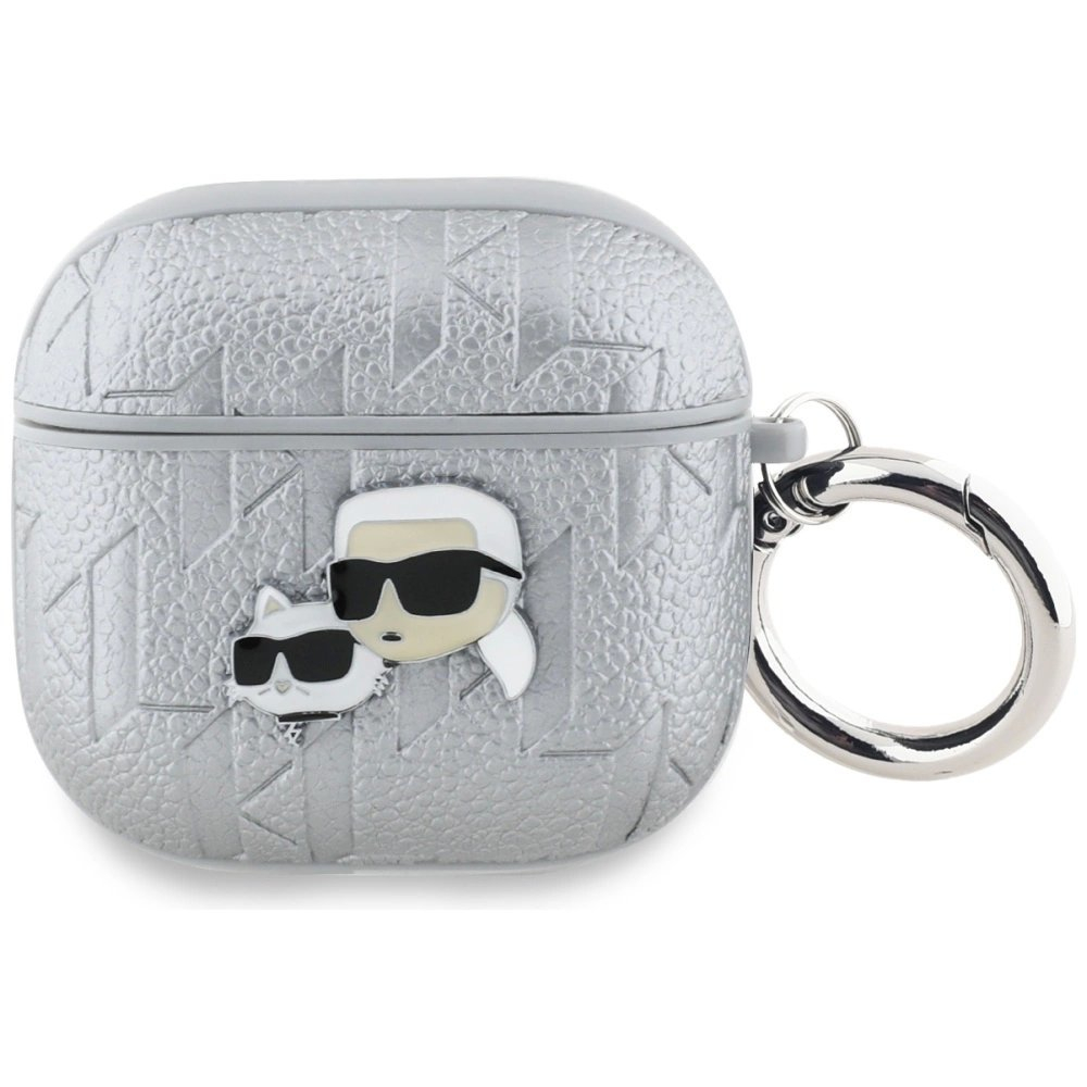 Karl Lagerfeld Monogram Karl & Choupette Head Dėklas skirtas AirPods 4 - Sidabrinis Karl Lagerfeld Monogram Karl & Choupette Head Dėklas skirtas AirPods 4 - Sidabrinis