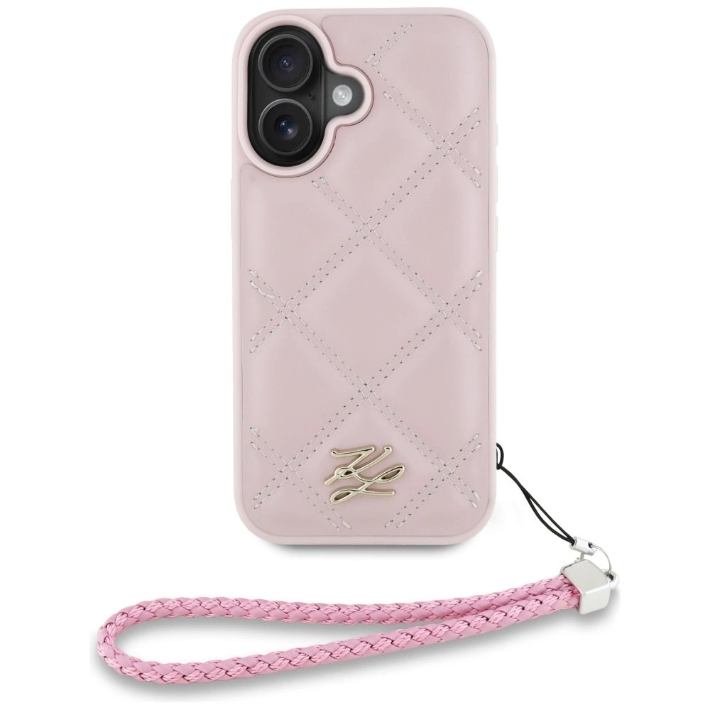 iPhone 16 – Karl Lagerfeld Quilted Initial Logo & Chain Strap dėklas - Rožinis 1