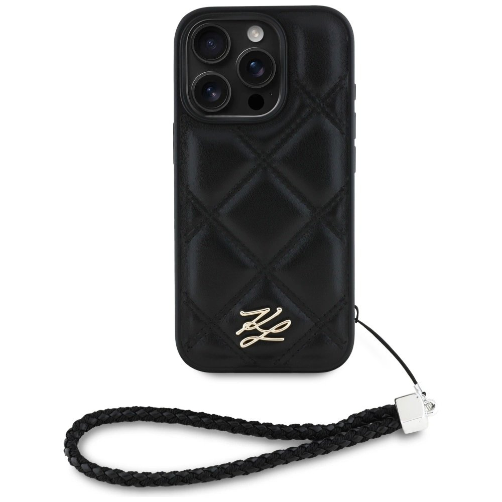 iPhone 16 Pro – Karl Lagerfeld Quilted Initial Logo & Chain Strap dėklas - Juodas 1