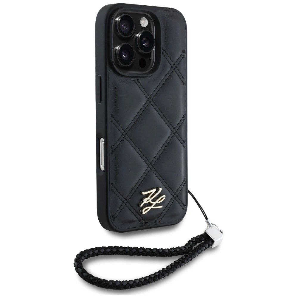 iPhone 16 Pro – Karl Lagerfeld Quilted Initial Logo & Chain Strap dėklas - Juodas 2