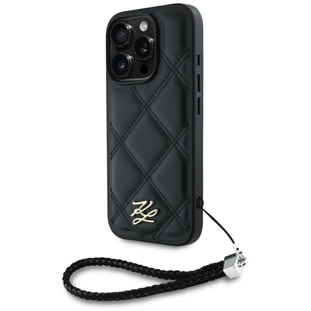 iPhone 16 Pro – Karl Lagerfeld Quilted Initial Logo & Chain Strap dėklas - Juodas