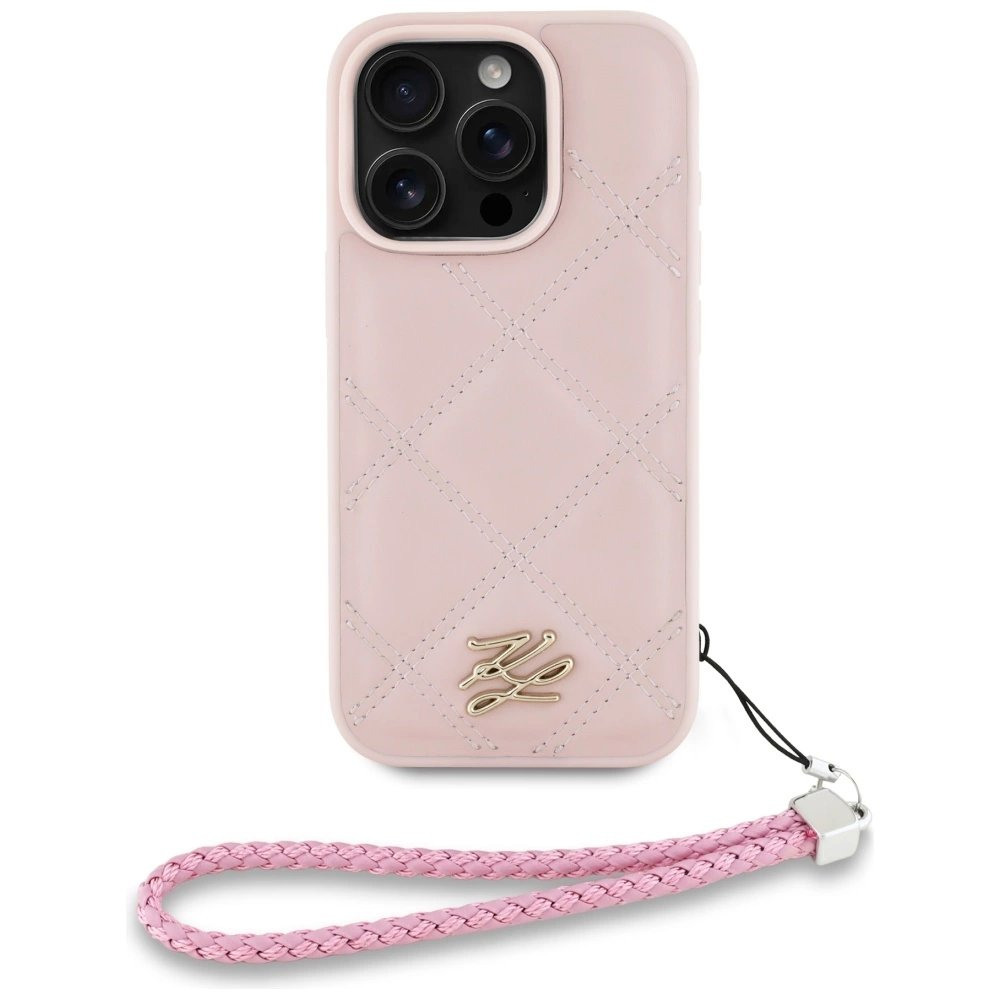 iPhone 16 Pro – Karl Lagerfeld Quilted Initial Logo & Chain Strap dėklas - Rožinis 1